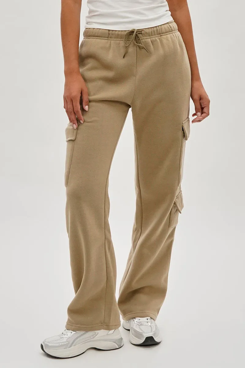 Fahrenheit Tie Waist Cargo Sweatpants - Beige sold by Fairweather