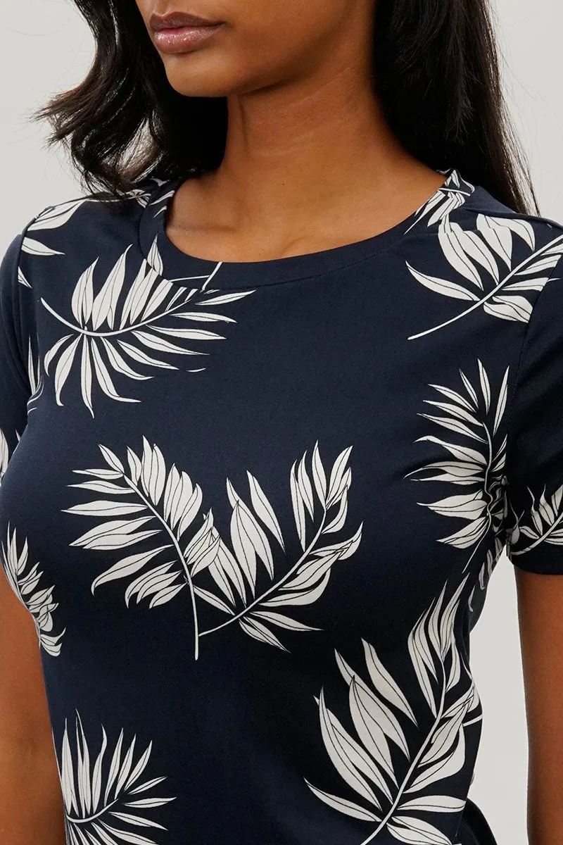 Stylexchange Vintage Leaf Print Short Sleeve Day Dress - Navy sold by Fairweather product image thumbnail 4