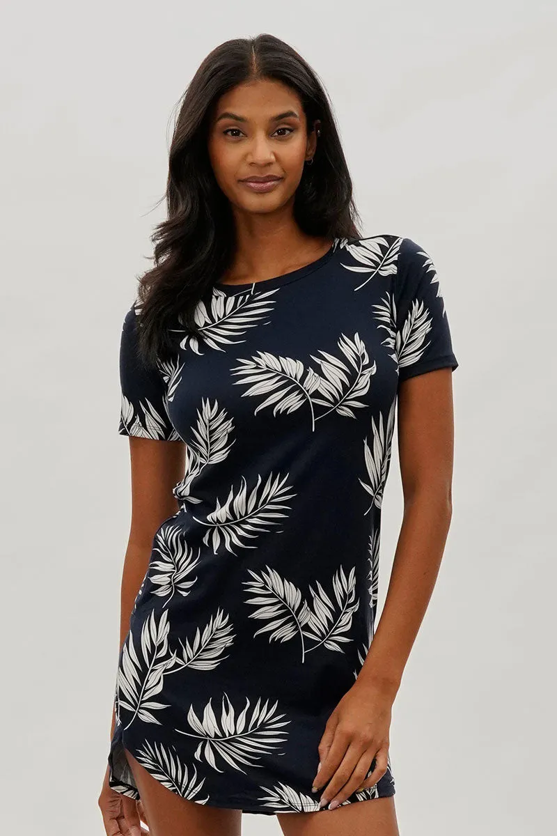 Stylexchange Vintage Leaf Print Short Sleeve Day Dress - Navy sold by Fairweather