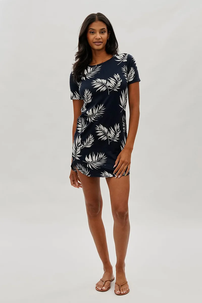 Stylexchange Vintage Leaf Print Short Sleeve Day Dress - Navy sold by Fairweather product image thumbnail 5
