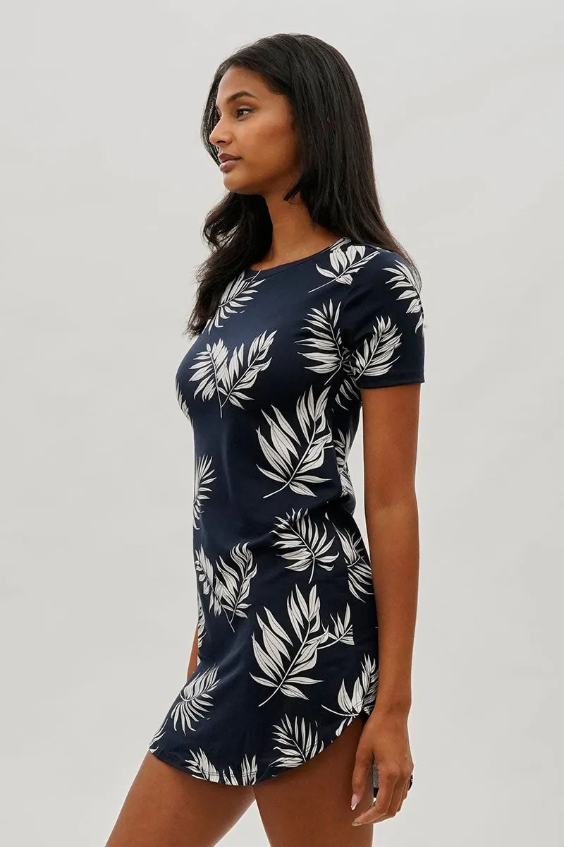 Stylexchange Vintage Leaf Print Short Sleeve Day Dress - Navy sold by Fairweather product image thumbnail 2