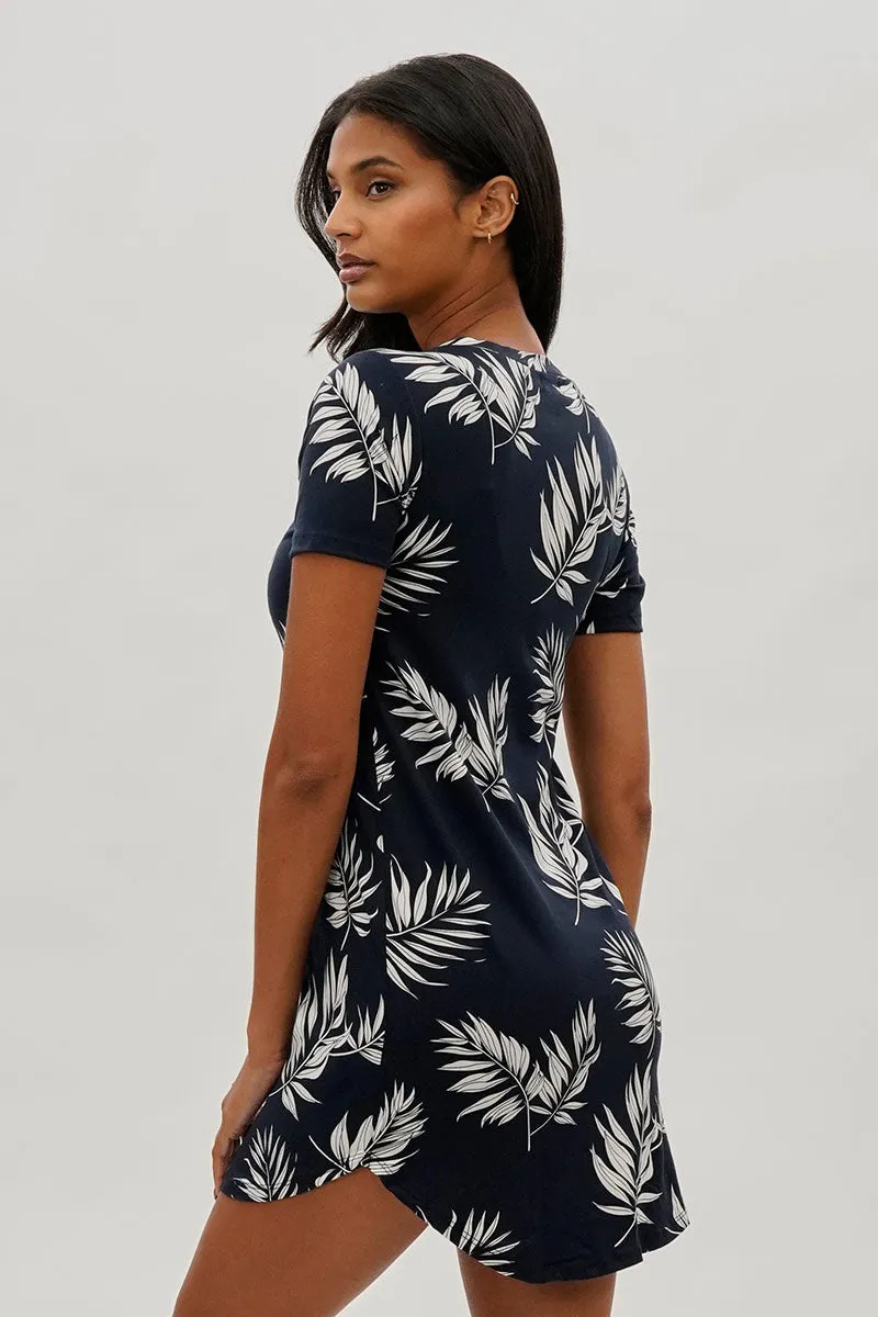 Stylexchange Vintage Leaf Print Short Sleeve Day Dress - Navy sold by Fairweather product image thumbnail 3