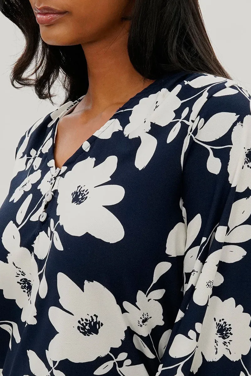 Beechers Brook Floral Henley Blouse - Navy sold by Fairweather product image thumbnail 4