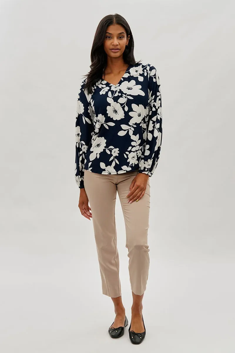 Beechers Brook Floral Henley Blouse - Navy sold by Fairweather product image thumbnail 5