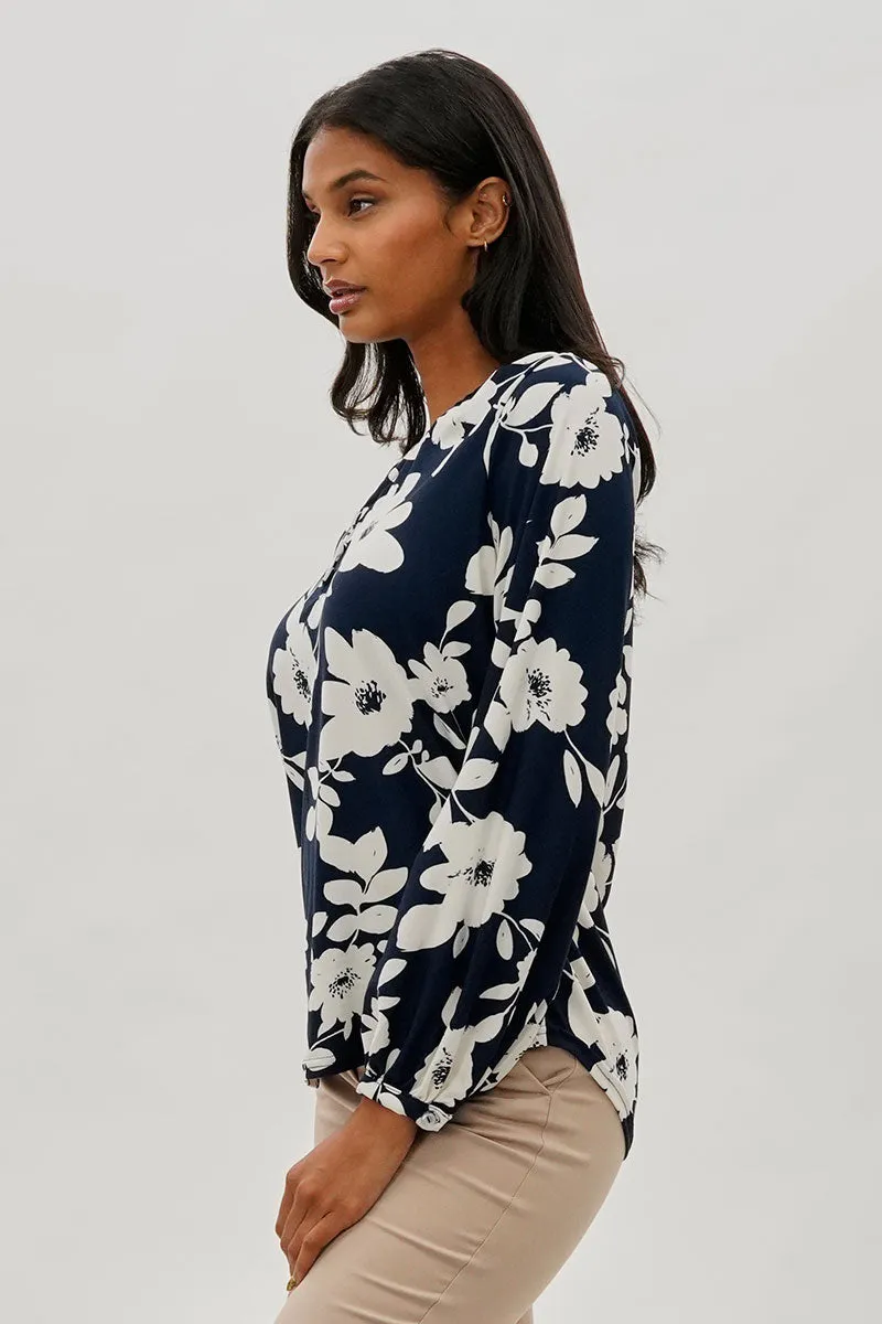 Beechers Brook Floral Henley Blouse - Navy sold by Fairweather product image thumbnail 2