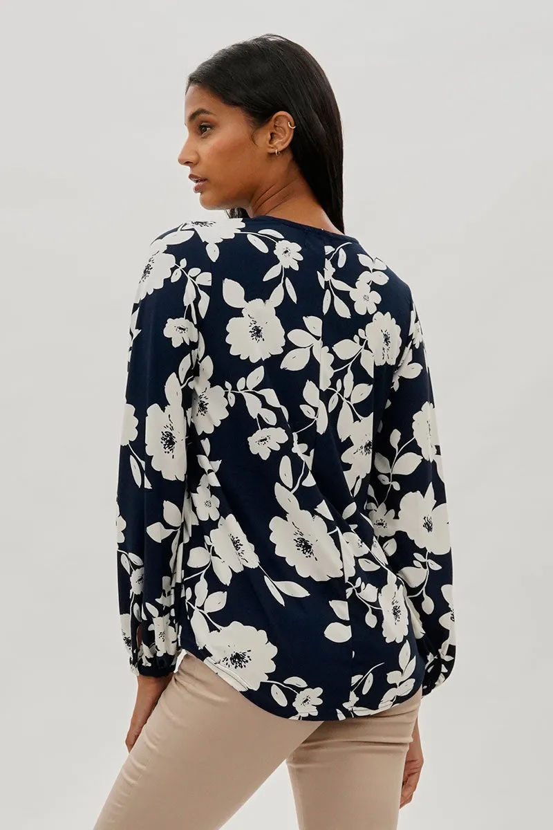 Beechers Brook Floral Henley Blouse - Navy sold by Fairweather product image thumbnail 3
