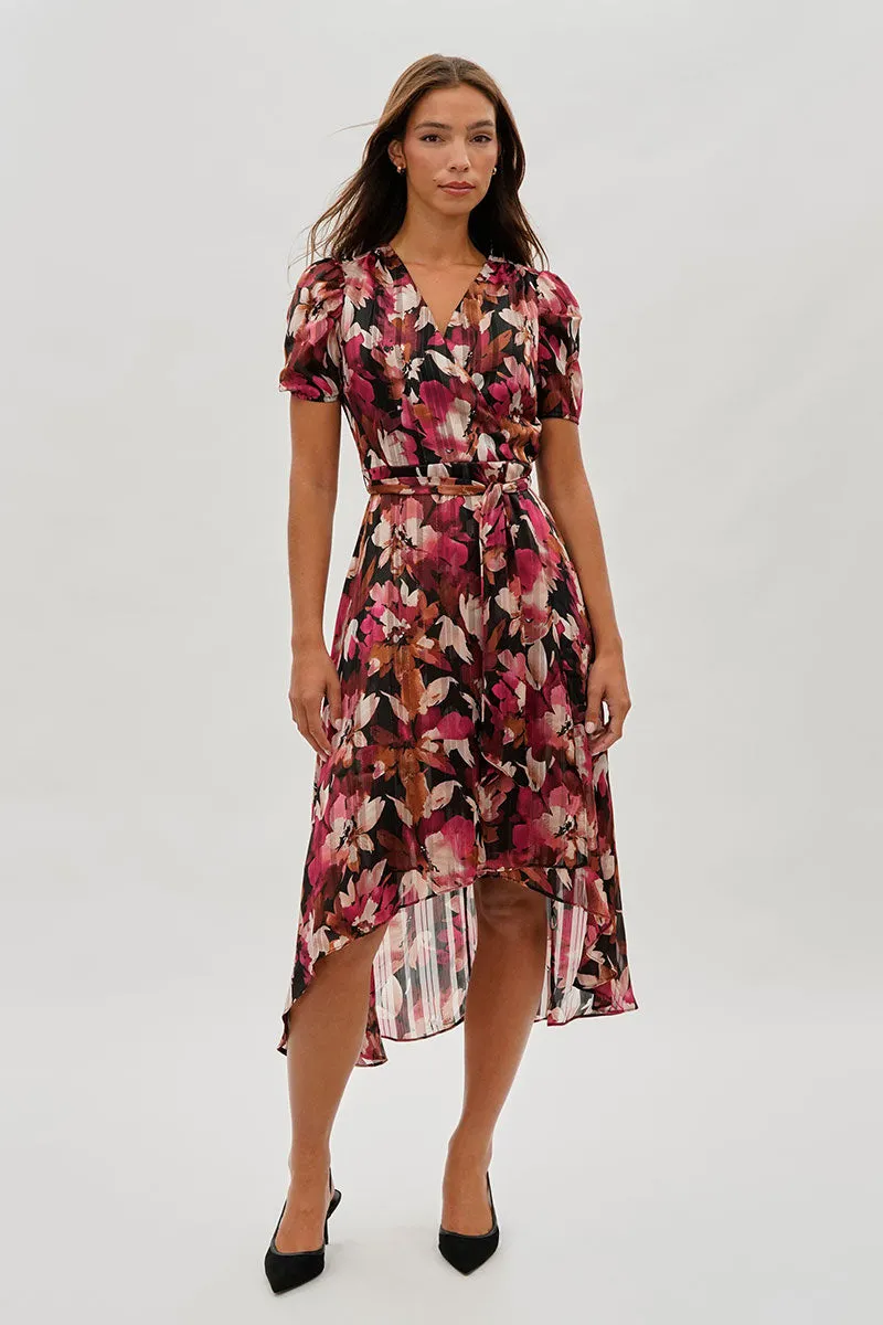 Costa Blanca Floral Crossover Midi Dress - Burgundy sold by Fairweather