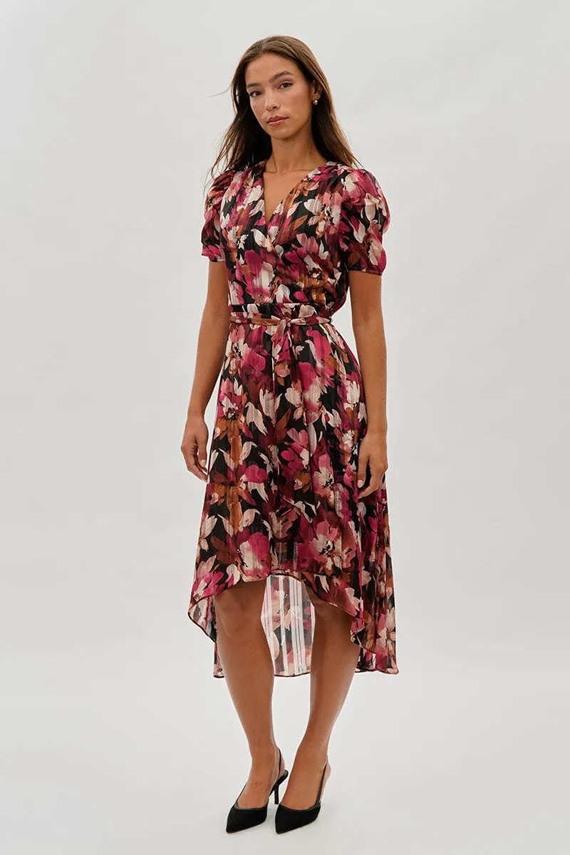 Costa Blanca Floral Crossover Midi Dress - Burgundy sold by Fairweather product image thumbnail 5