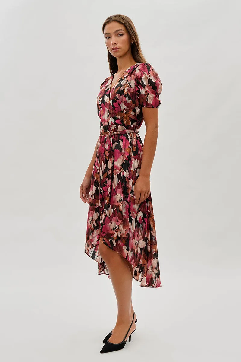 Costa Blanca Floral Crossover Midi Dress - Burgundy sold by Fairweather product image thumbnail 2