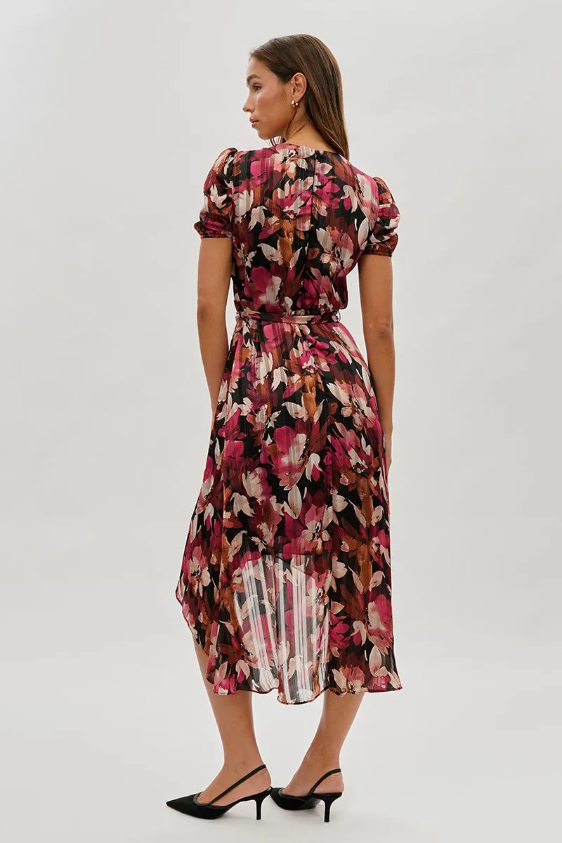 Costa Blanca Floral Crossover Midi Dress - Burgundy sold by Fairweather product image thumbnail 3