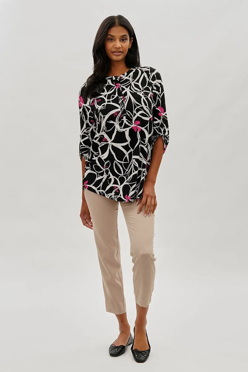 International INC Company Floral Roll Up Sleeve Blouse - Black sold by Fairweather product image thumbnail 5
