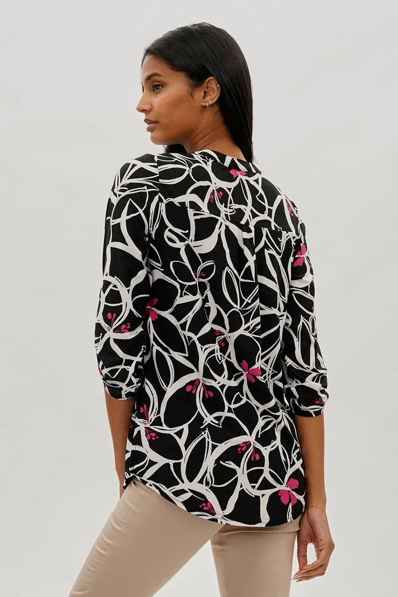 International INC Company Floral Roll Up Sleeve Blouse - Black sold by Fairweather product image thumbnail 3