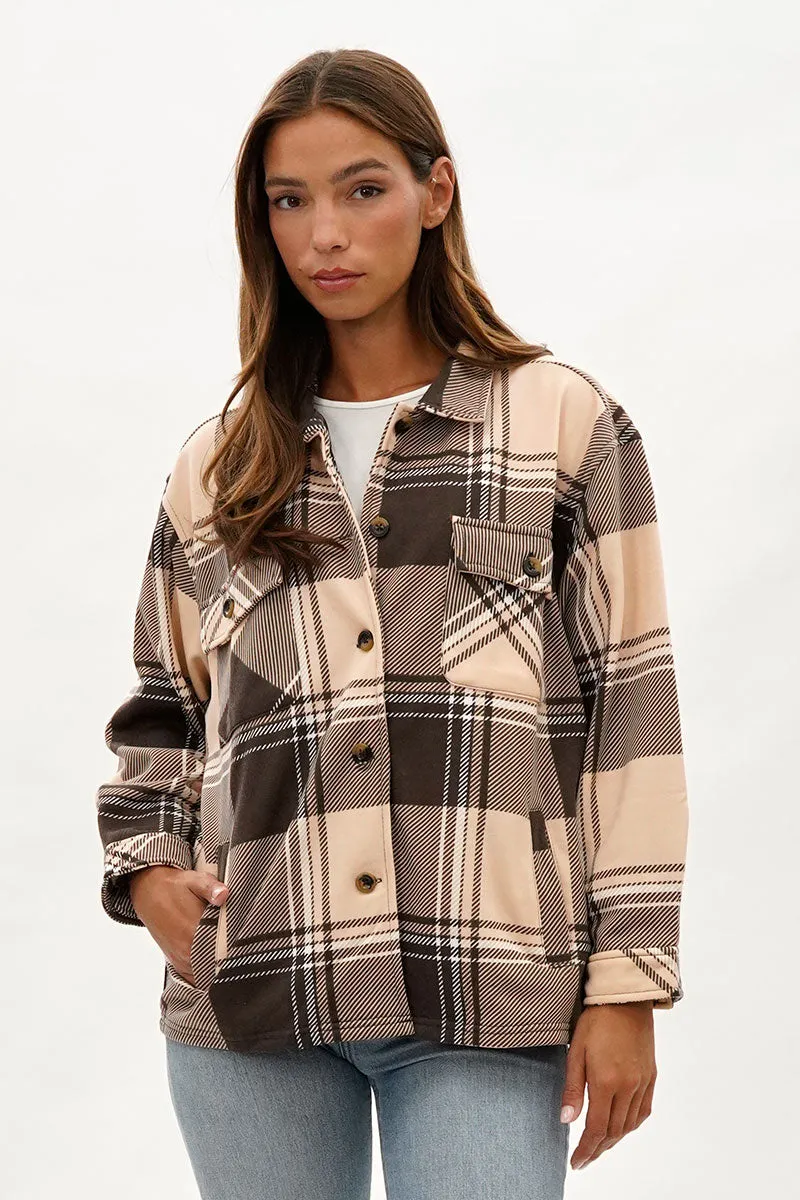 Canada Weather Gear Plaid Button Up Lightweight Jacket - Beige sold by Fairweather