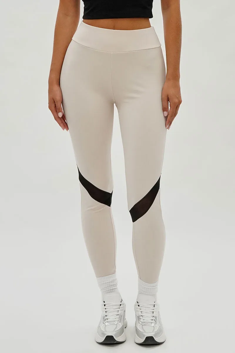 Super Triple Goose Mesh Detail Leggings - Beige sold by Fairweather