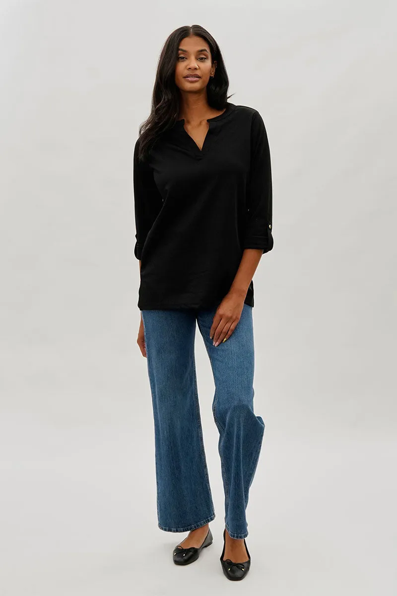 Costa Blanca Split Neck Roll Up Sleeve Blouse - Black sold by Fairweather product image thumbnail 5