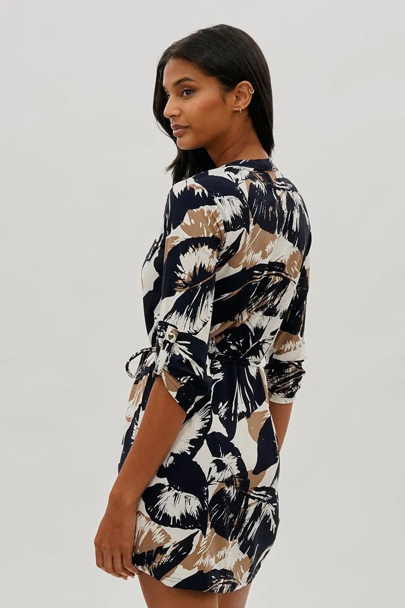 Beechers Brook Floral Tie Waist Half Zip Day Dress - Navy sold by Fairweather product image thumbnail 3