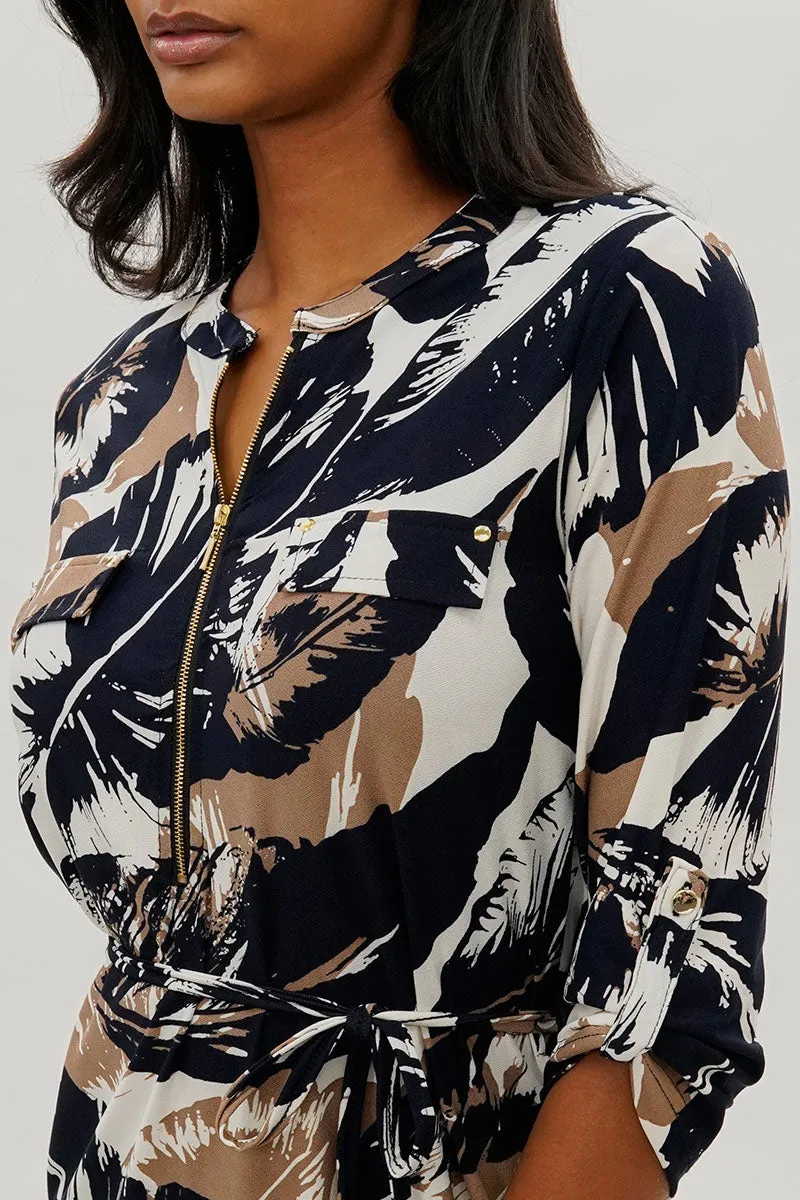 Beechers Brook Floral Tie Waist Half Zip Day Dress - Navy sold by Fairweather product image thumbnail 4