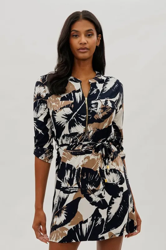 Beechers Brook Floral Tie Waist Half Zip Day Dress - Navy sold by Fairweather
