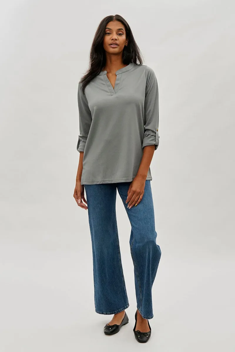 Split Neck Roll Up Sleeve Blouse - Grey sold by Fairweather product image thumbnail 5