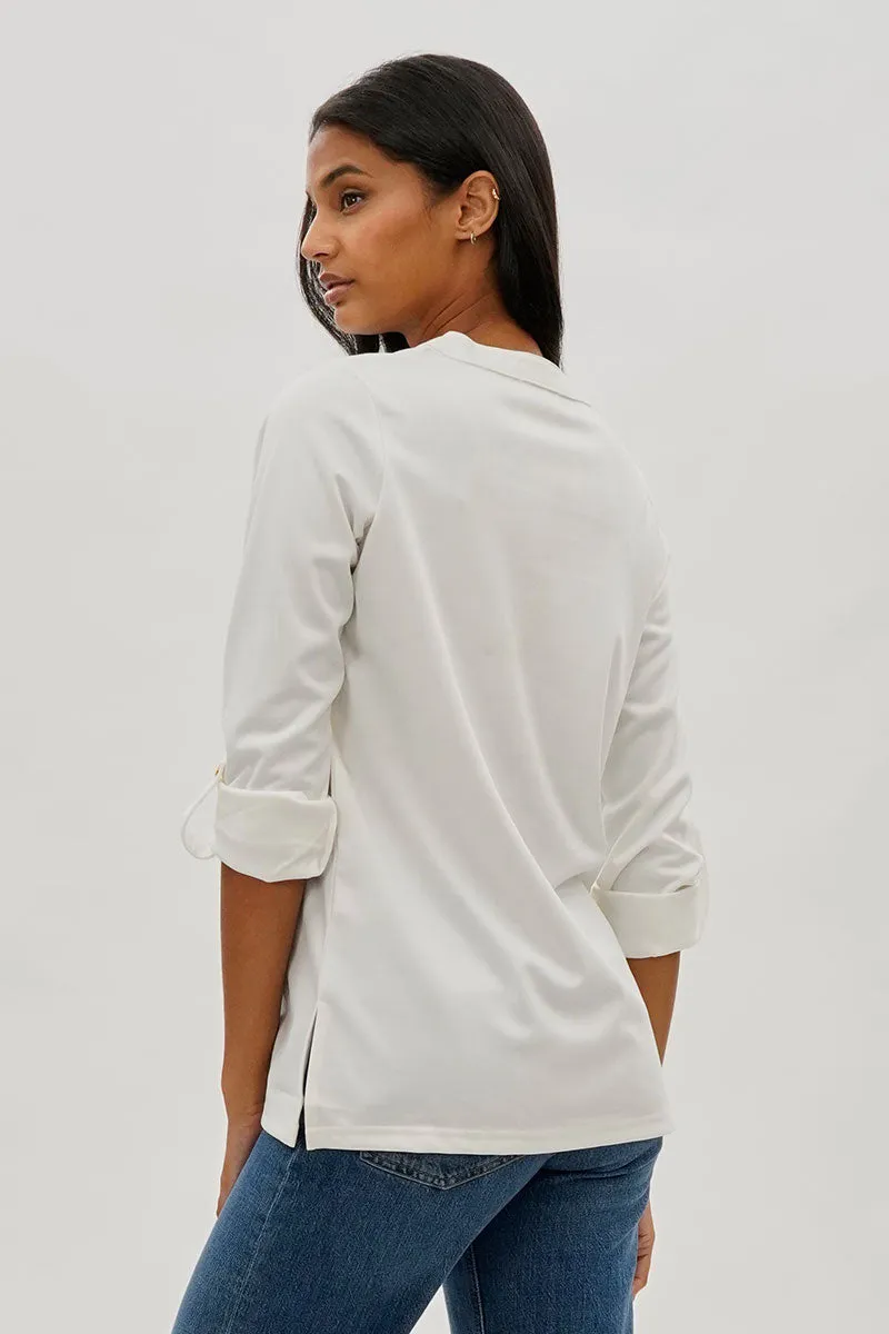 Costa Blanca Split Neck Roll Up Sleeve Blouse - White sold by Fairweather product image thumbnail 2
