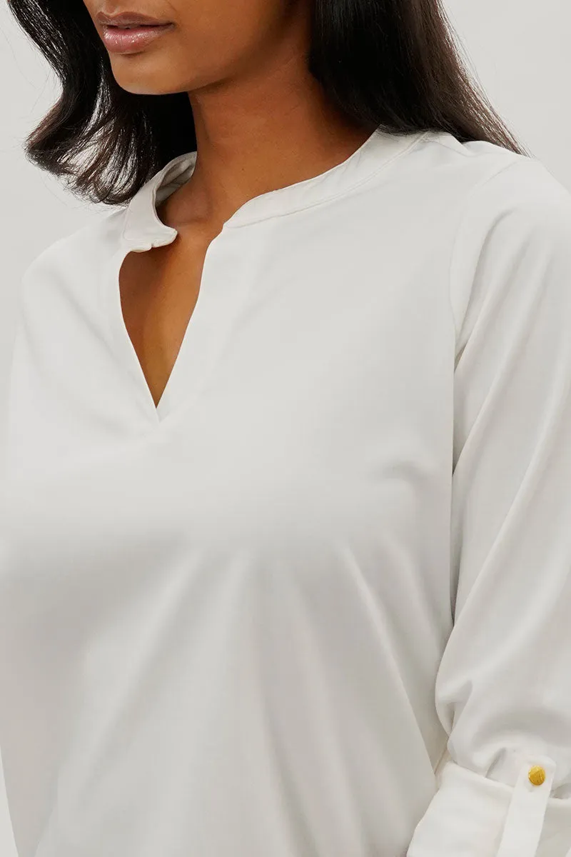 Costa Blanca Split Neck Roll Up Sleeve Blouse - White sold by Fairweather product image thumbnail 3