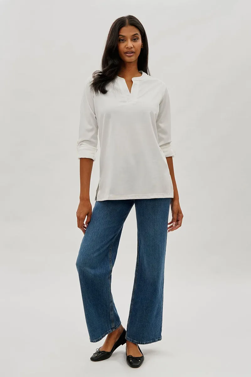 Costa Blanca Split Neck Roll Up Sleeve Blouse - White sold by Fairweather product image thumbnail 4