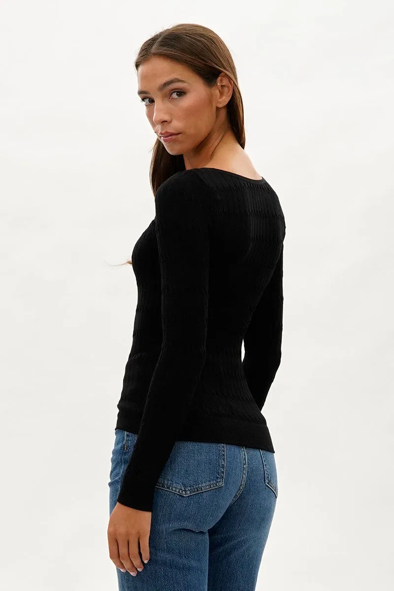 International INC Company Ribbed Scoop Neck Long Sleeve Top - Black sold by Fairweather product image thumbnail 3