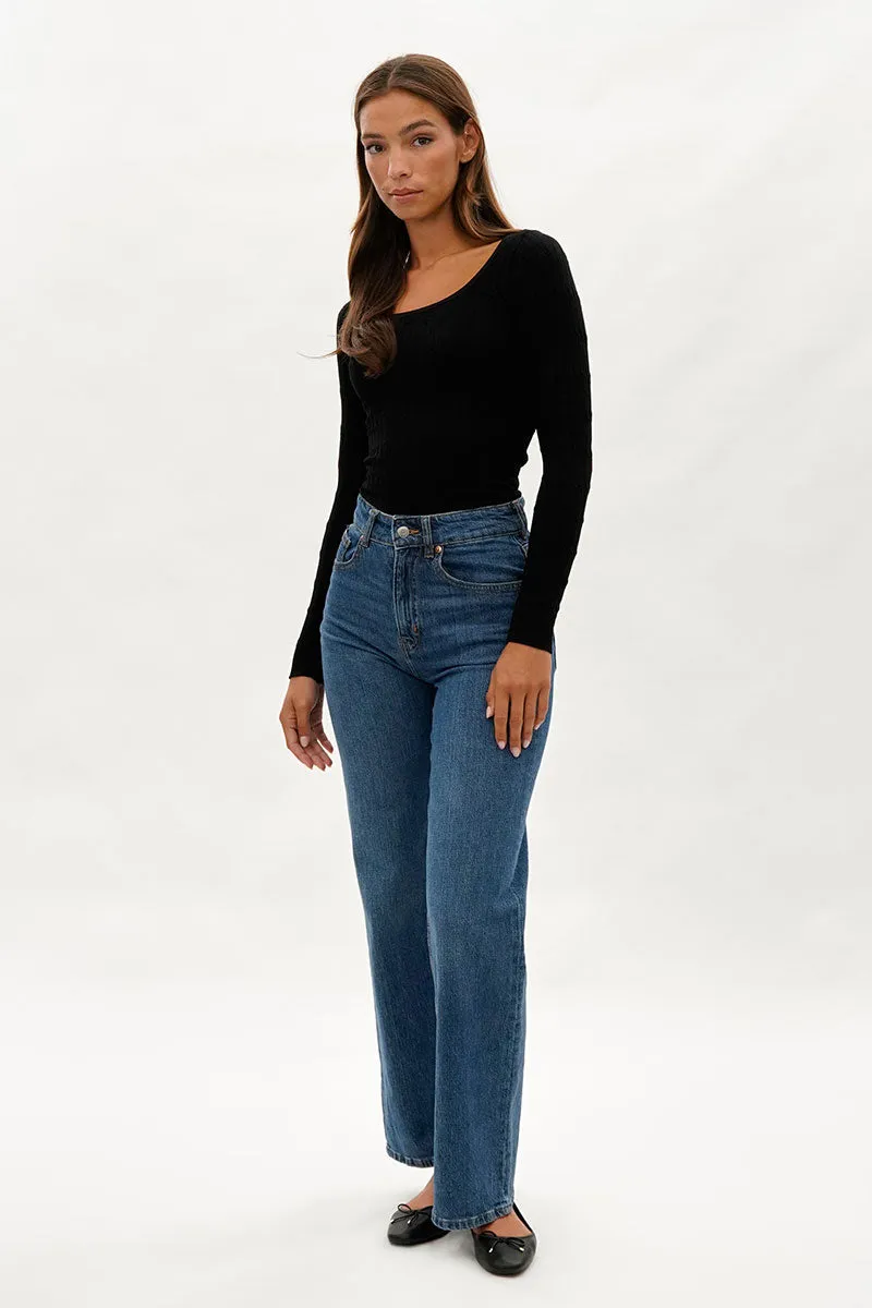 International INC Company Ribbed Scoop Neck Long Sleeve Top - Black sold by Fairweather product image thumbnail 5