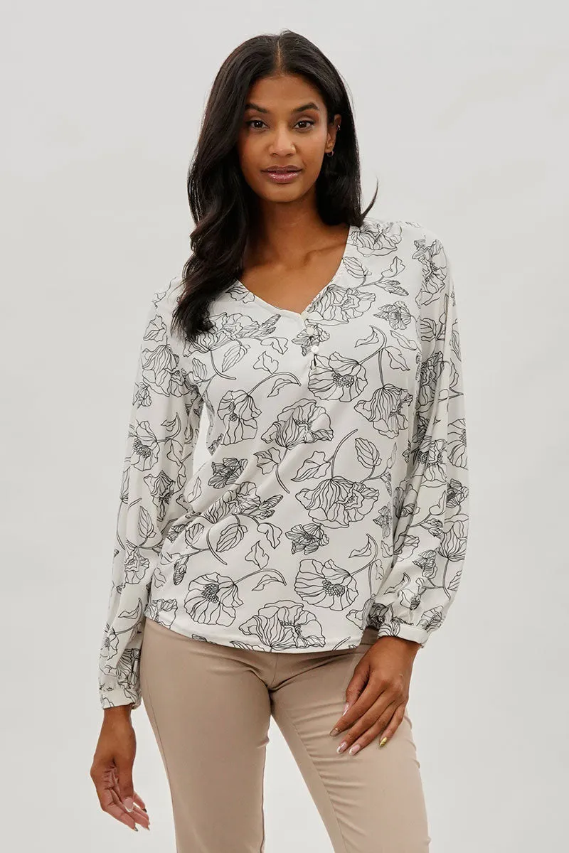 Beechers Brook Floral Henley Blouse - White sold by Fairweather