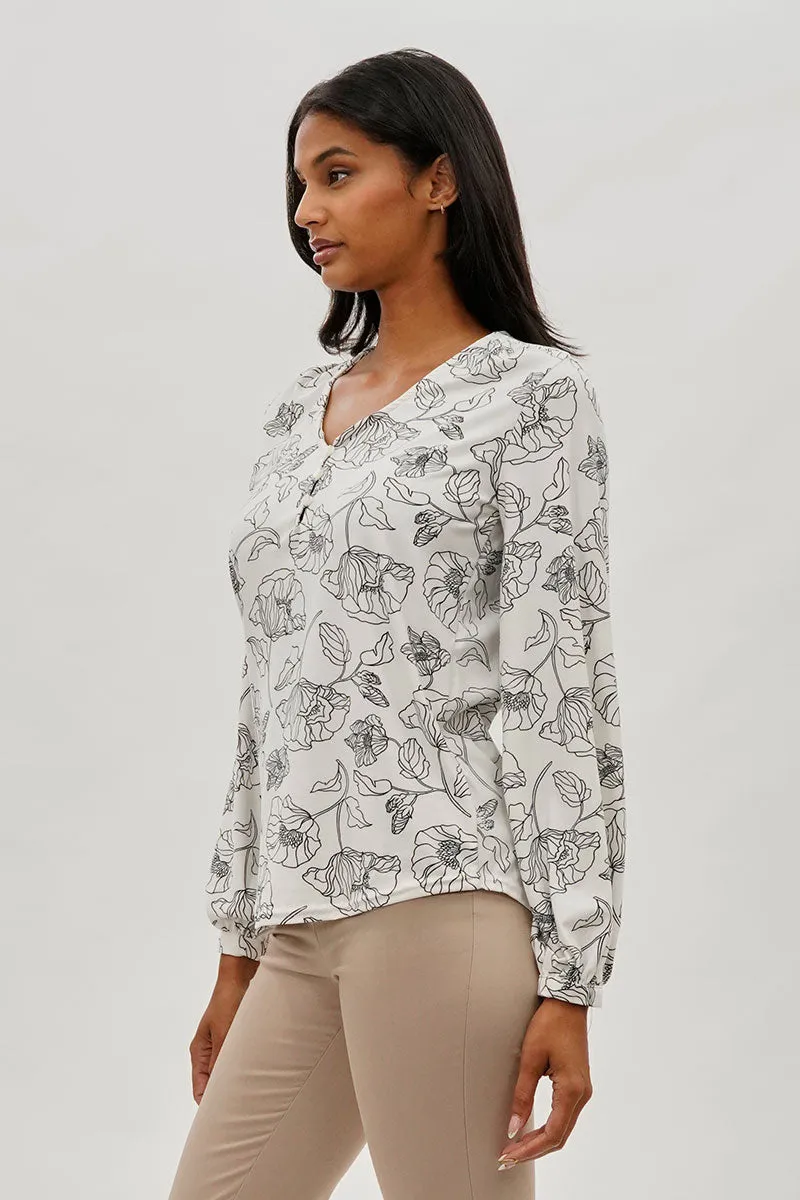Beechers Brook Floral Henley Blouse - White sold by Fairweather product image thumbnail 2