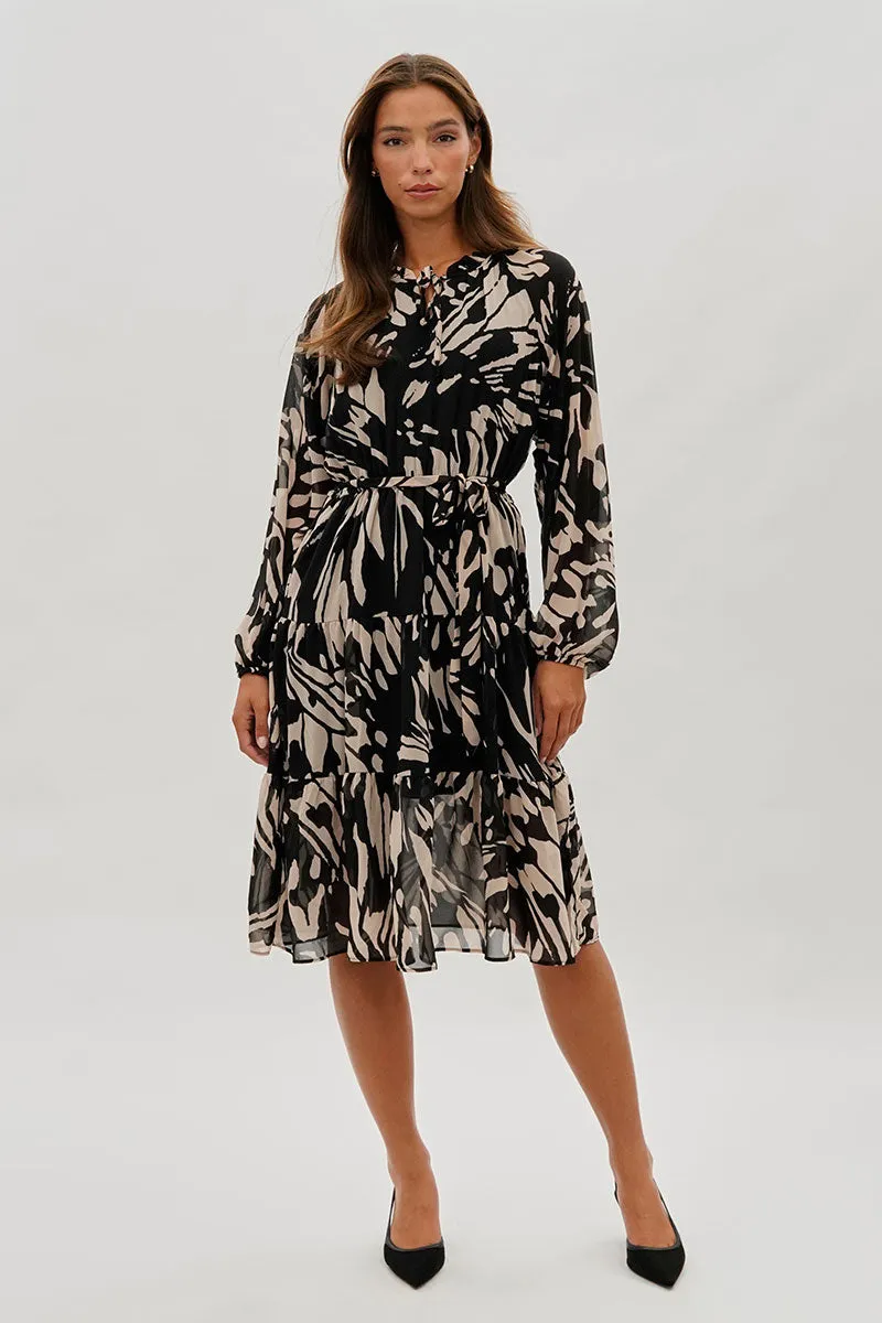 Costa Blanca Long Sleeve Belted Midi Dress - Black sold by Fairweather