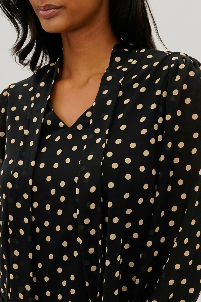 Beechers Brook Dotted Tie-Neck Long Sleeve Blouse - Black sold by Fairweather product image thumbnail 4