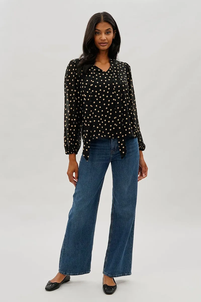 Beechers Brook Dotted Tie-Neck Long Sleeve Blouse - Black sold by Fairweather product image thumbnail 5