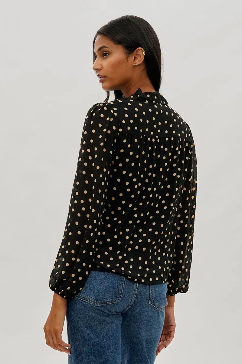Beechers Brook Dotted Tie-Neck Long Sleeve Blouse - Black sold by Fairweather product image thumbnail 3