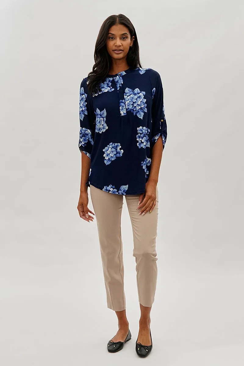 International INC Company Floral Roll Up Sleeve Blouse - Navy sold by Fairweather product image thumbnail 5