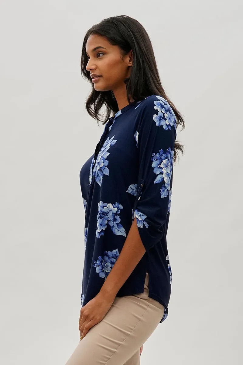 International INC Company Floral Roll Up Sleeve Blouse - Navy sold by Fairweather product image thumbnail 2