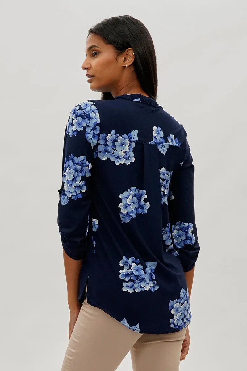 International INC Company Floral Roll Up Sleeve Blouse - Navy sold by Fairweather product image thumbnail 3