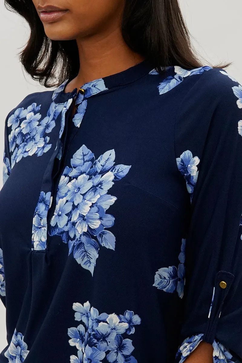 International INC Company Floral Roll Up Sleeve Blouse - Navy sold by Fairweather product image thumbnail 4