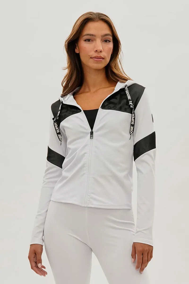 Super Triple Goose Zip Up Mesh Detail Hoodie - White sold by Fairweather