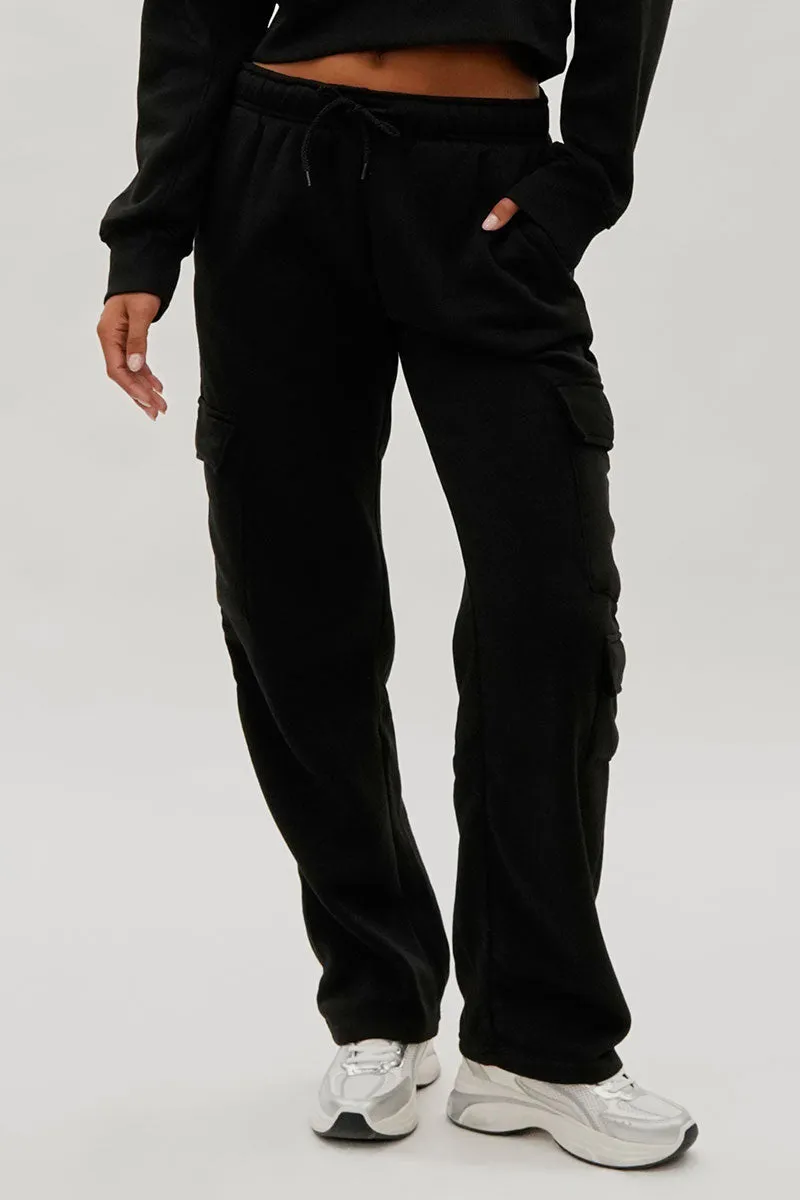 Fahrenheit Tie Waist Cargo Sweatpants - Black sold by Fairweather