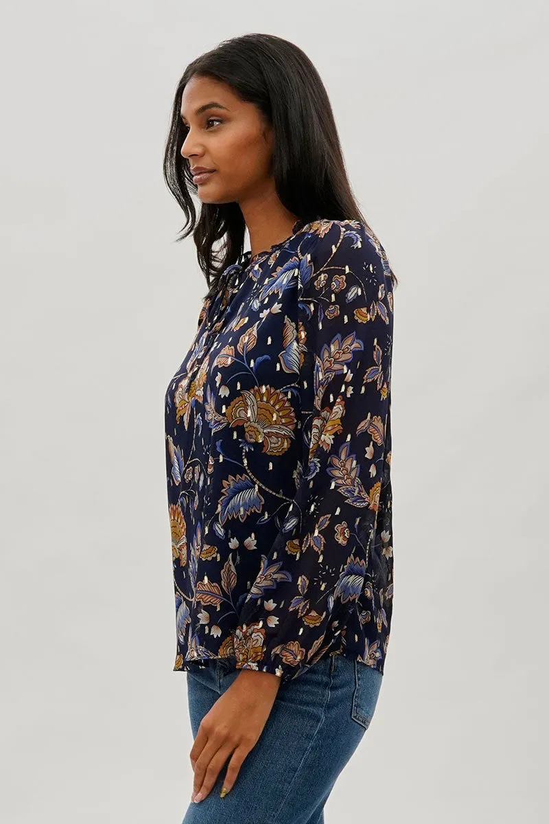 Beechers Brook Floral Tie-Neck Long Sleeve Blouse - Navy sold by Fairweather product image thumbnail 2