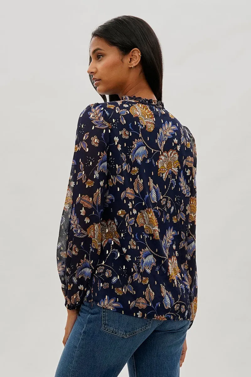 Beechers Brook Floral Tie-Neck Long Sleeve Blouse - Navy sold by Fairweather product image thumbnail 3