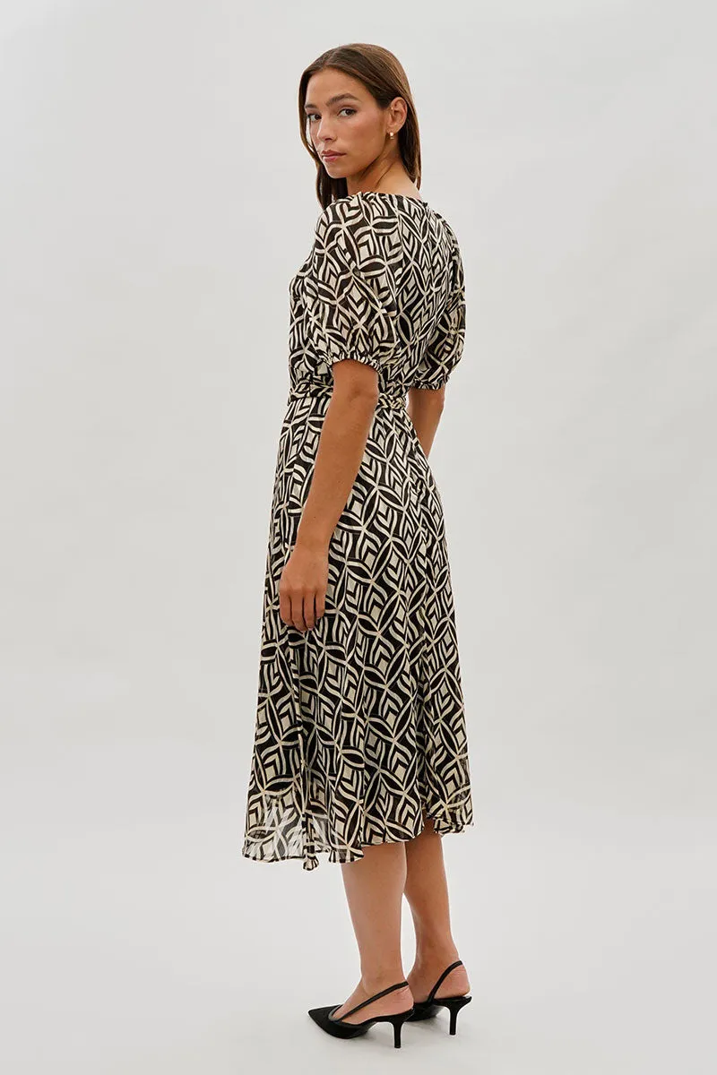 Costa Blanca Patterned Puff Sleeve Midi Dress - Black sold by Fairweather product image thumbnail 3
