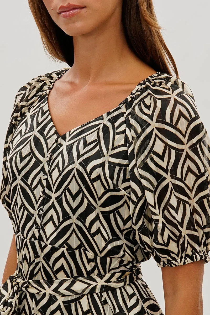 Costa Blanca Patterned Puff Sleeve Midi Dress - Black sold by Fairweather product image thumbnail 4