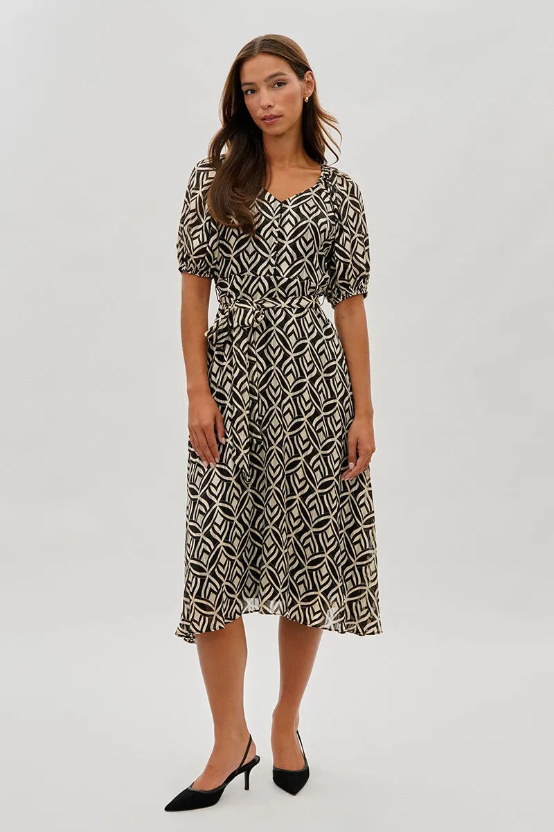 Costa Blanca Patterned Puff Sleeve Midi Dress - Black sold by Fairweather product image thumbnail 5