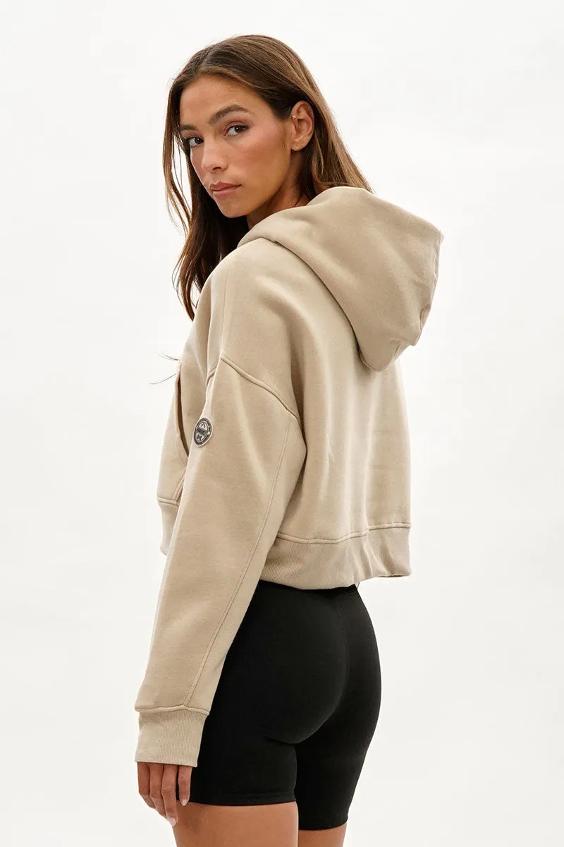 Fahrenheit Cropped Drop Shoulder Hoodie - Beige sold by Fairweather product image thumbnail 3