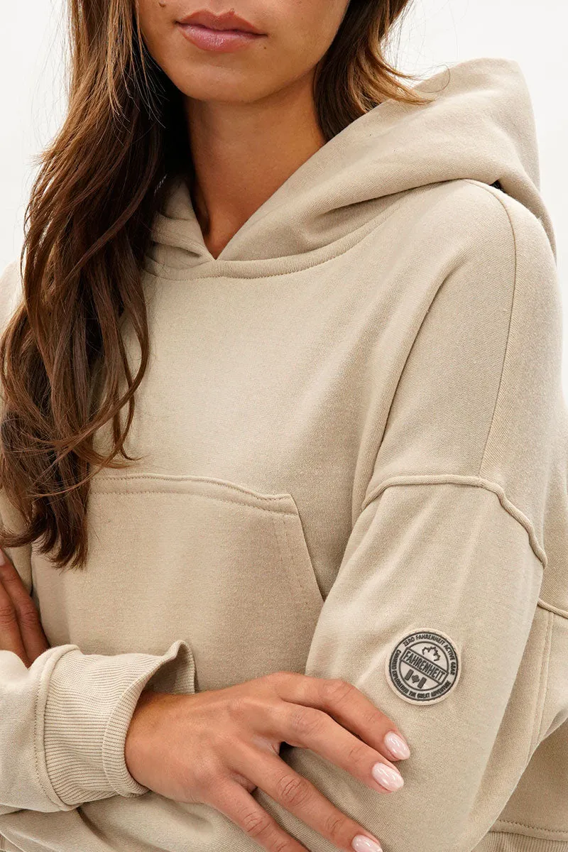 Fahrenheit Cropped Drop Shoulder Hoodie - Beige sold by Fairweather product image thumbnail 4