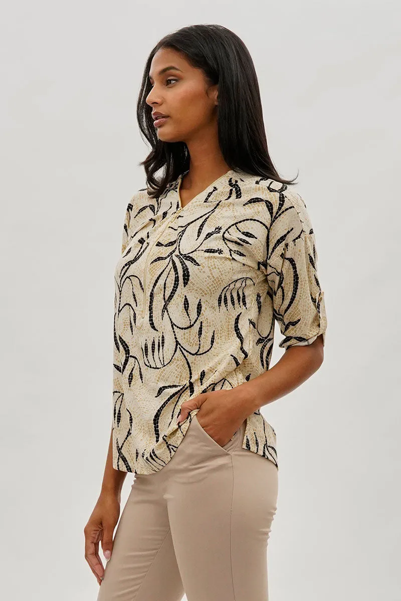 Beechers Brook Patterned Half Zip Blouse - Beige sold by Fairweather product image thumbnail 2