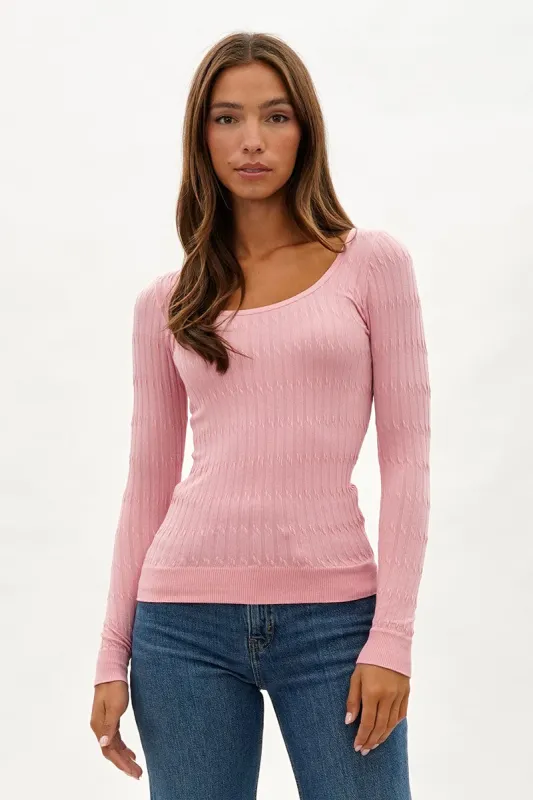 International INC Company Ribbed Scoop Neck Long Sleeve Top - Pink sold by Fairweather