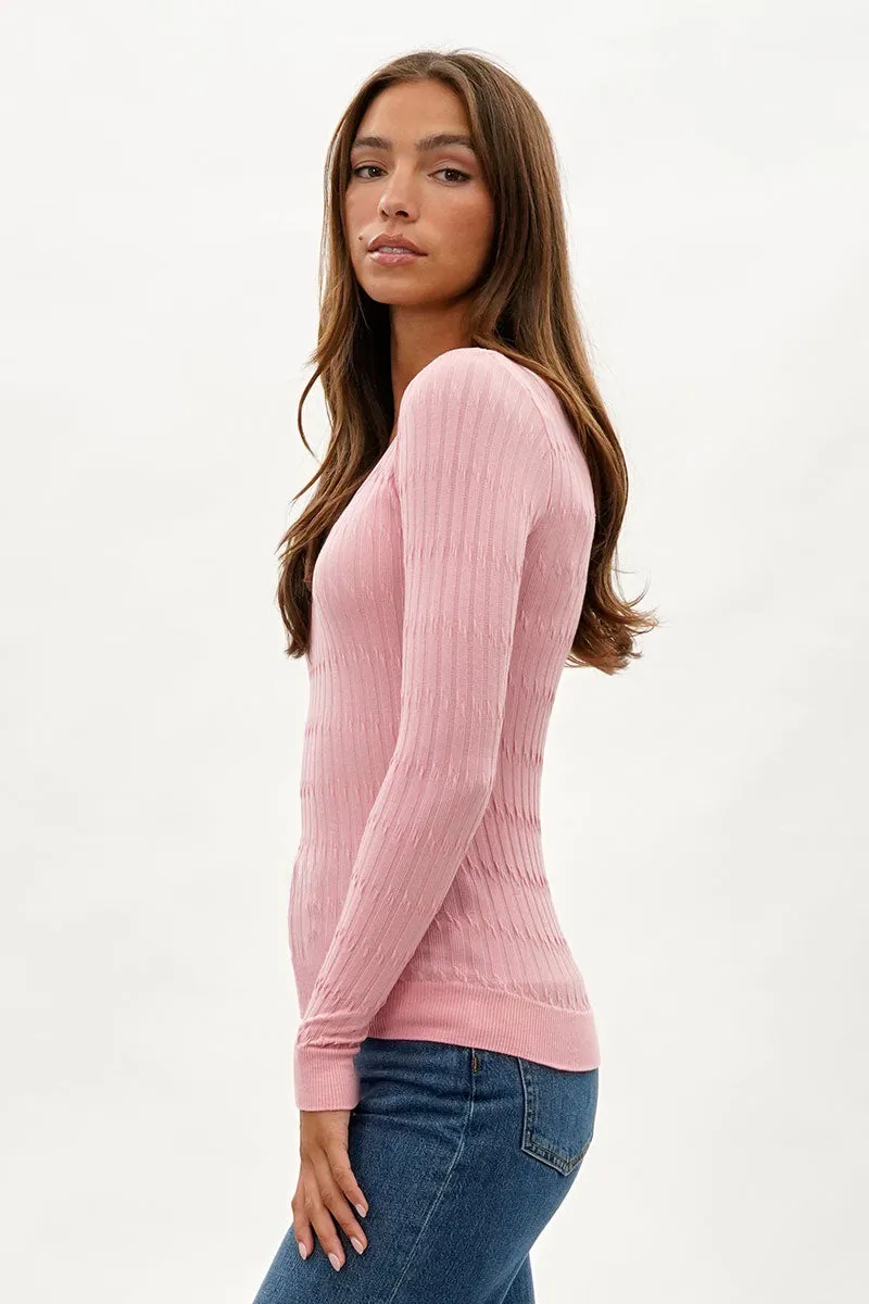 International INC Company Ribbed Scoop Neck Long Sleeve Top - Pink sold by Fairweather product image thumbnail 2